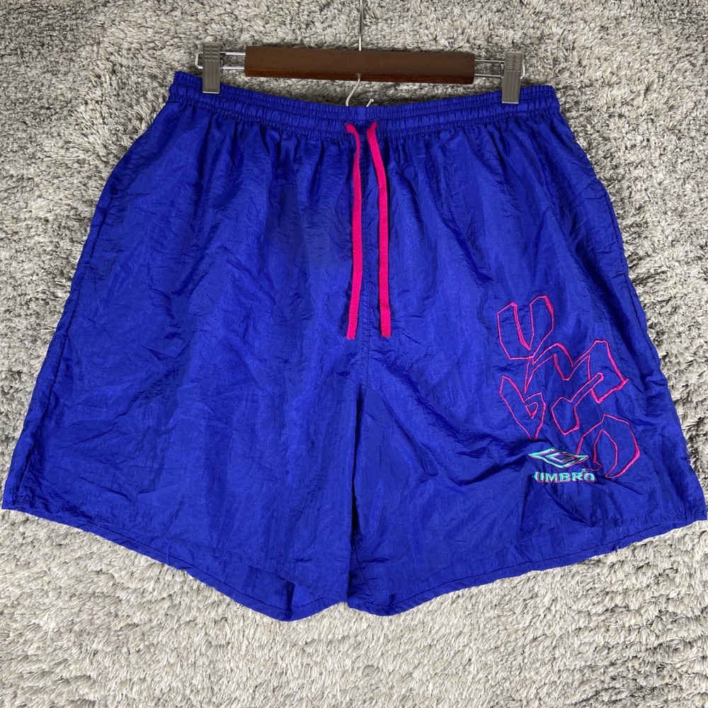 Vintage Umbro Shorts Mens XL Blue Nylon Soccer Athletic Retro Drawstring 90s
